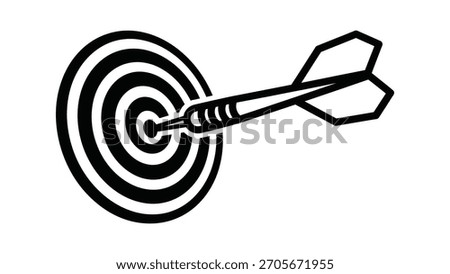 A simple black and white line drawing of a dart hitting the bullseye of a dartboard