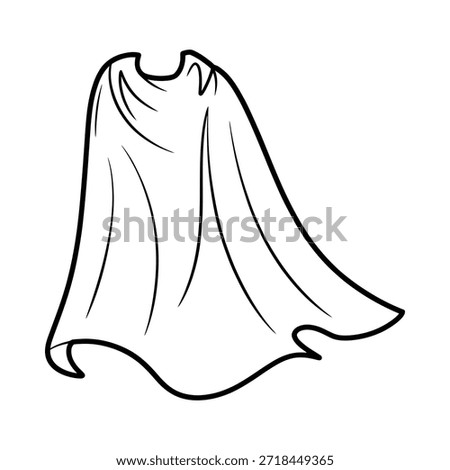 Simple black and white line drawing of a flowing draped cape or cloak