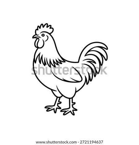 Simple black and white line drawing of a proud rooster standing
