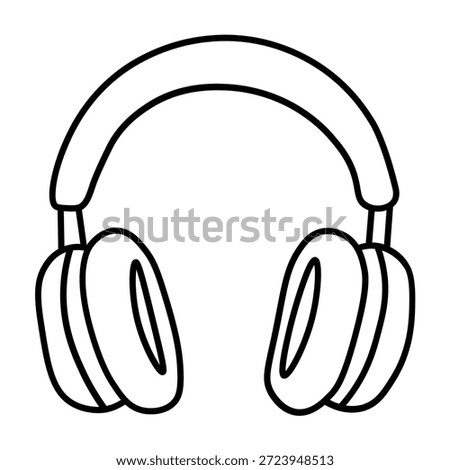 A simple black and white line drawing of a pair of over-ear headphones. The headphones have a padded headband and earcups, with adjustable arms connecting the earcups to the headband.