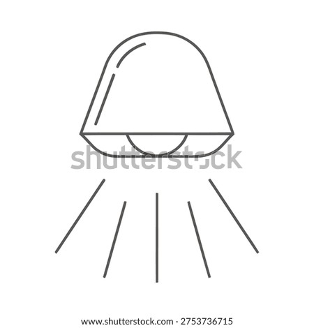 Simple black and white line drawing of a lamp or light fixture with rays emanating from it minimalist design plain white background soft illumination concept