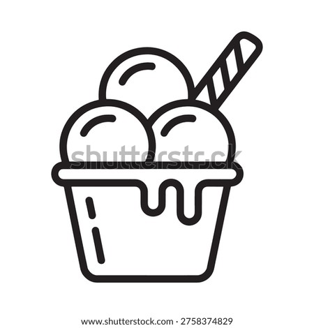 Simple black and white line drawing of a cup of ice cream