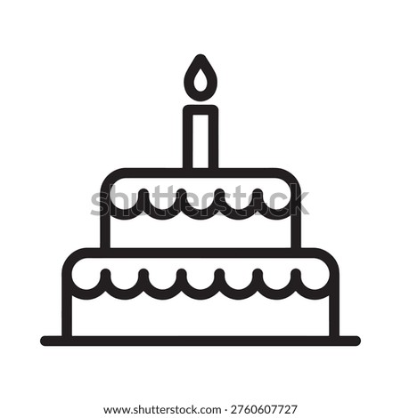A simple black and white line drawing of a two tiered birthday cake with a candle