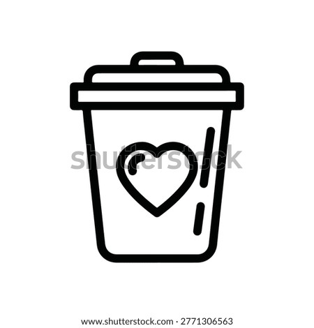 A simple black and white line drawing depicts a trash can with a heart symbol and a stick figure drawn on its side, conveying a message of love or affection.