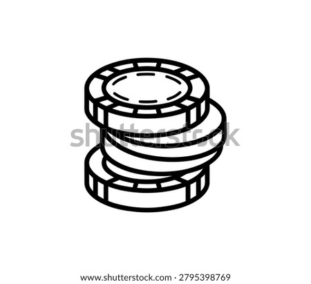 A simple black and white line drawing of a stack of casino chips, representing gambling and chance.