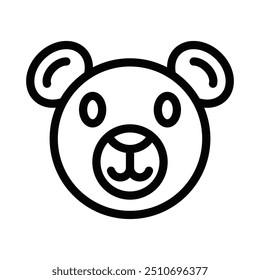 Simple black and white line icon of a bear face, representing wildlife, animals, and nature. Vector illustration. Editable stroke.