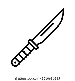 Icono de línea simple en blanco y negro de un cuchillo, que simboliza herramientas, cocina y equipo de cocina. Ilustración vectorial. Trazo editable.