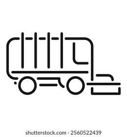 Simple black and white line icon of a garbage truck collecting waste, perfect for projects related to sanitation and waste management