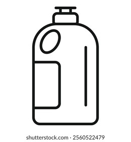 Simple black and white line icon of a laundry detergent bottle, representing cleaning supplies and household chores