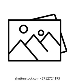 Einfaches Symbol mit schwarz-weißer Linie, das eine Bildergalerie oder Fotosammlung darstellt. Minimalistisches Vektorsymbol, perfekt für Benutzeroberfläche, Apps und Webdesign.
