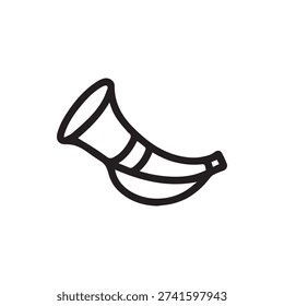 A simple black and white line icon of a drinking horn. This minimalist vector graphic represents ancient and medieval traditions like those of Vikings.