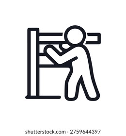 A simple black and white line icon of a person training martial arts specifically Wing Chun using a traditional wooden dummy Muk Yan Jong.