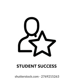 A simple black and white line icon depicting a person with a star, symbolizing student success, achievement, and positive educational outcomes. Text reads 'STUDENT SUCCESS'.