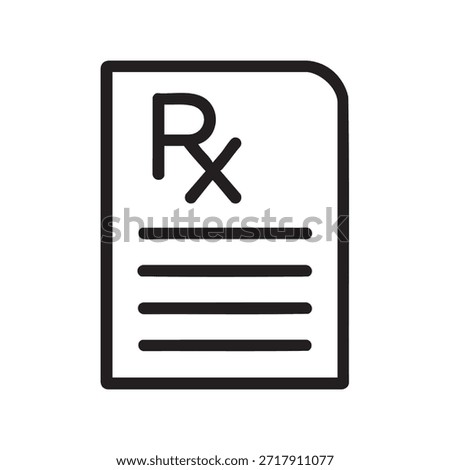 A simple black and white line icon depicting a prescription or medical order document with the rx symbol