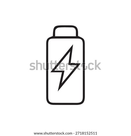 Simple black and white line icon of a battery with a lightning bolt Vector