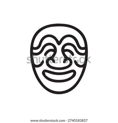 A simple black and white line icon of a traditional Korean Hahoe mask. The vector illustration features a smiling face, representing cultural heritage.