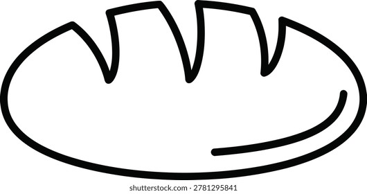 Simple black and white line illustration of a loaf of bread with baked goods carbohydrate nourishment sliceable traditional illustration