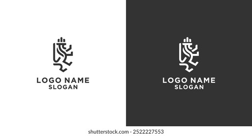 simple black and white line lion logo