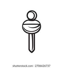 Una simple línea en blanco y negro perfila una clave abstracta con una cabeza redondeada. Es un diseño minimalista, que muestra una forma de llave moderna con una parte superior circular para un fácil reconocimiento.
