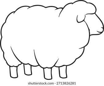 Una simple línea en blanco y negro de una oveja con lana rizada y cuatro patas