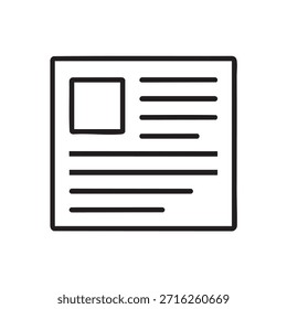 A simple black and white linear icon depicting a document or list with check box presented on white background