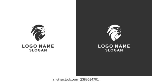 simple black and white lion head vector logo
