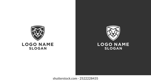 escudo de logotipo de leão preto e branco simples