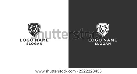 simple black and white lion logo shield