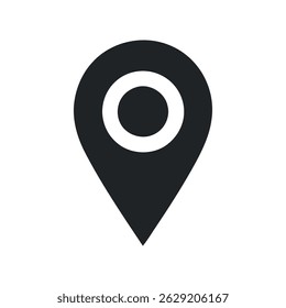 Simple black and white location pin icon, ideal for maps, GPS, and navigation apps. Clean design for various digital uses.