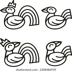 Simple black and white logo design with objects of roosters and hens, also suitable for merchandise such as t-shirts, mugs, web loges.