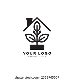 Simple black and white logo design for a house or building. The design features a triangle shape on top of the house