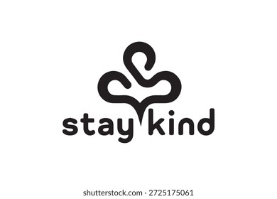 Simple black and white logo design featuring the phrase stay kind in a modern typography style, isolated on a white background