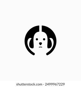 Un logotipo sencillo en blanco y negro con una cara de perro estilizada con orejas flojas, sobre un fondo blanco y limpio