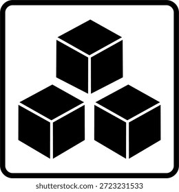 Un sencillo logo en blanco y negro con tres cubos geométricos dispuestos en una pila triangular. El diseño limpio y mínimo representa la estructura, construcción, almacenamiento, tecnología o sistemas modulares. Adecuado para la marca, App, Sitios web, presentaciones, uso de impresión y editable.