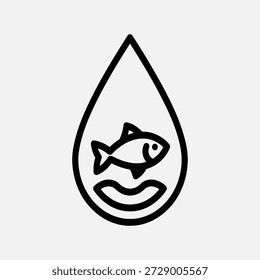 Logotipo sencillo en blanco y negro con un pez en forma de lágrima, que simboliza el agua o el tema acuático.