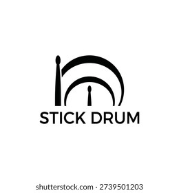 Simple black and white logo featuring a drum and drumsticks