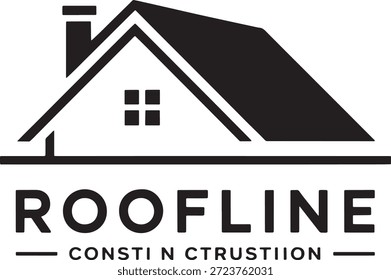 Simple black and white logo for rooflines construction company featuring a stylized house silhouette incorporating a chimney and roof elements.