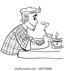 caricatura simple de fumadores en blanco y negro