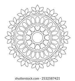 Mandala preto e branco simples, páginas de coloração mandala simples, arquivo vetorial, design de tatuagem, arte de parede, arte mandala simples, Design para um papel de parede Camisa de pintura e azulejo Projeto adesivo, arquivo vetorial