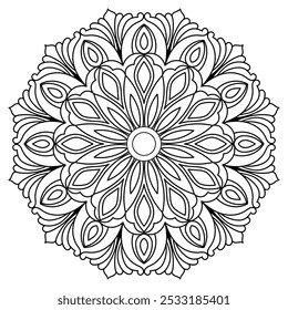 Diseño sencillo de contorno de mandala en blanco y negro para KDP. Dibujos para colorear relajantes para adultos y niños".