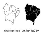Simple black white map of Brazil Northeast region ideal minimal illustration