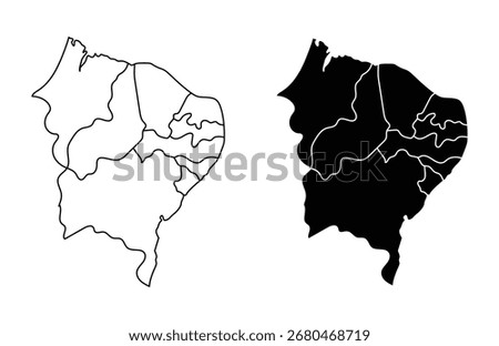 Simple black white map of Brazil Northeast region ideal minimal illustration