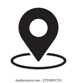 Icono de marcador de mapa blanco y negro simple con diseño de base circular