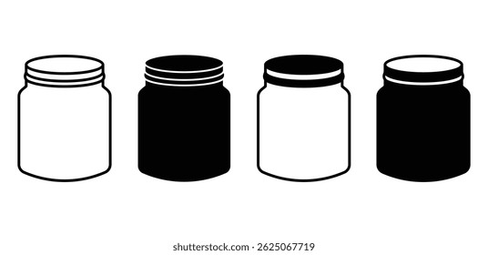 Simple Black And White Mason Jar Icons Set Vector Design Illustration