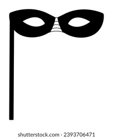 Simple black and white masquerade mask with a sticks, vector illustration