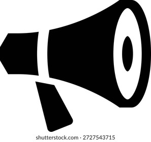 Un simple icono de megáfono en blanco y negro, perfecto para transmitir mensajes, anuncios o conceptos de habla pública.