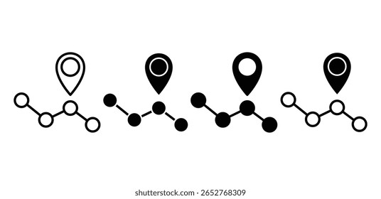 Conjunto Simples de Ilustração de Design de Vetor de Ícones de Rota de Mapa de Metrô Preto e Branco 
