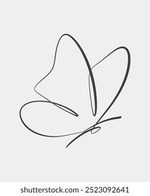 Simple black and white minimalist line art of a butterfly, featuring clean, flowing lines to represent elegance and freedom.