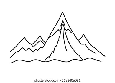 Ilustración vectorial simple de paisaje de montaña en blanco y negro para diversas aplicaciones de diseño