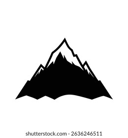 Simple black and white mountain silhouette depicting adventure travel and outdoor activities perfect for logos and branding designs